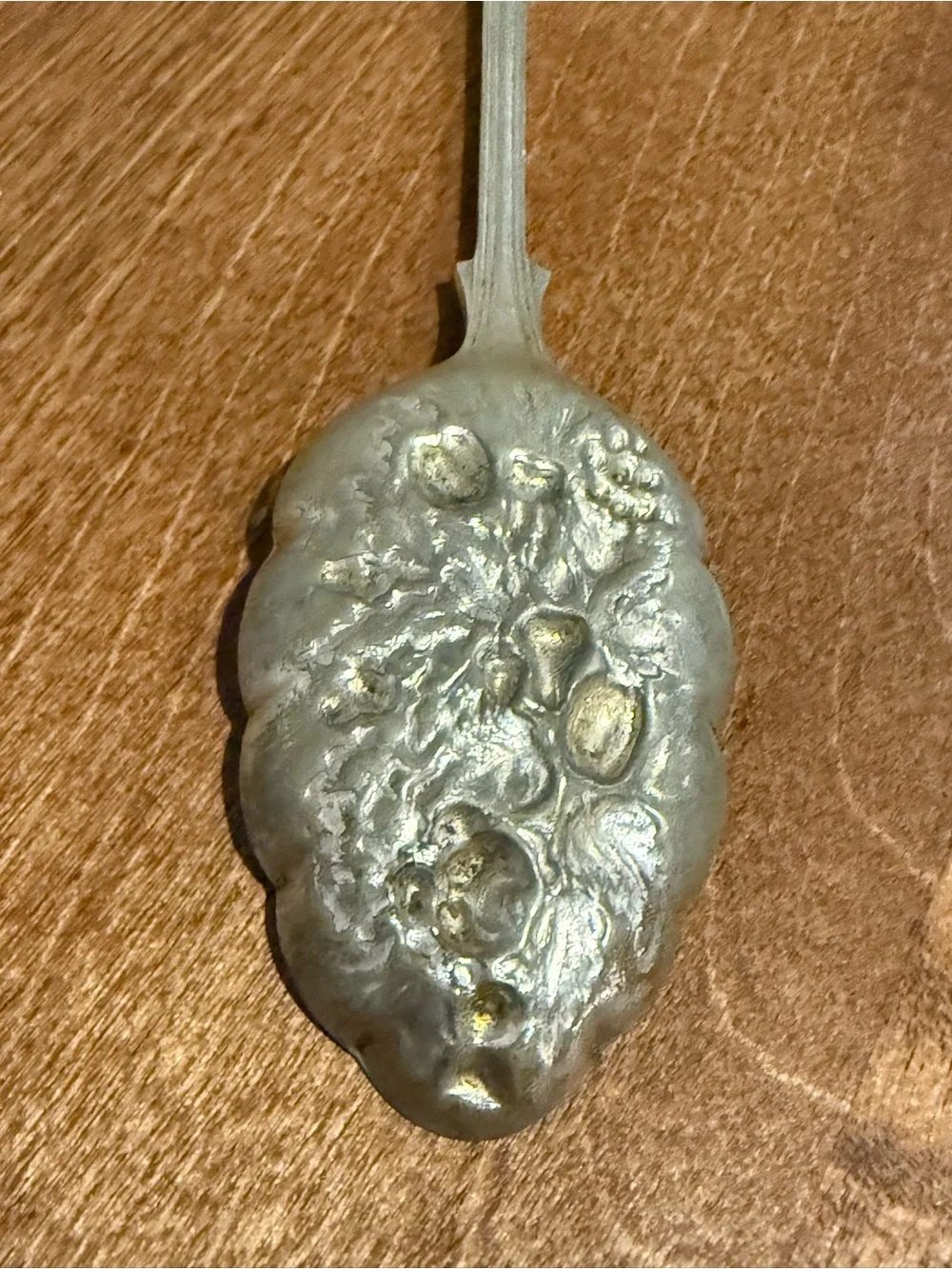 Victorian Silverplate Serving Spoon Ornate Fruit Floral Berry Pattern - Marked